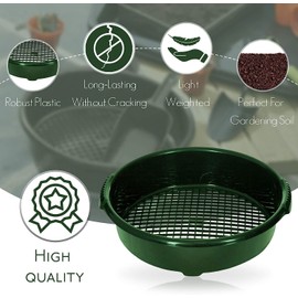 Garden Sieve Riddle Large Plastic Round -Riddler Soil Sifter Mesh - Premium Quality Riddle Sieve Mesh Soil Sifter Hand Tool (Green)