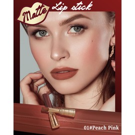 Matte Lipstick, Peach Pink Velvet Smooth Lip Tint Stain, Long Lasting Waterproof 24 Hours Lip Stick Stain labiales mate 24 horas originales, Non-Stick Not Fade Lipgloss, Lip Makeup Gift for Woman-01