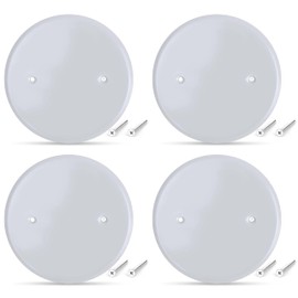 (4 Pack) AP-12031, 5 Inch White Metal Ceiling Blank-Up Cover, Used to Cover 3-1/2 Inch Round/Octagon Box Openings in Ceilings or Walls, Mounting Screws Included, Holes are Spaced 2.75 Inches