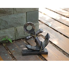 H&W - Figura decorativa de ancla de resina de 21,5 cm de alto, decoración náutica, modelo de ancla, adorno para el hogar, jardín, bar, decoración de mesa, decoración de mesa de interior y exterior, barco antiguo, estilo mediterráneo