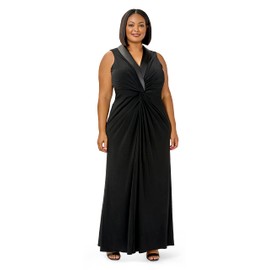 Adrianna Papell Women's Jersey Tuxedo Gown, Black, 14