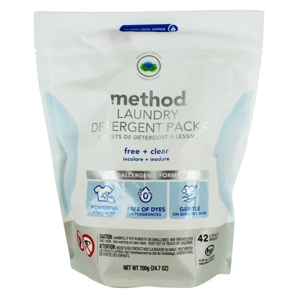 Method Laundry Detergent Packs, Free + Clear, 42 Loads, 24.7 oz (700 g)