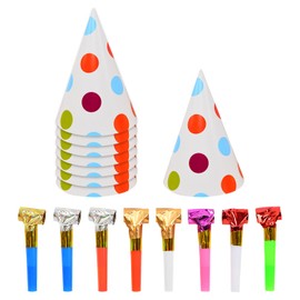 GTYHH Pack of 8 Conical Party Hats and 8 Pieces Waving Dragons, Party Accessories, Cute Birthday Hats, Paper Party Hats, Party Supplies