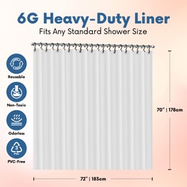 Premium Shower Curtain Liner, 72"W X 72''H - PVC-Free, 6G PEVA Shower Curtain with 12 Rust Proof Grommets And Magnet-weighted Bottom Hem - Moisture Stain Proof Shower Curtain Liner - White