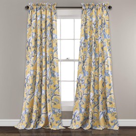 Lush Decor Dolores Light Filtering Window Panels, Pair, 52" W x 84" L, Yellow - Floral Curtains for Bedroom - Vintage Curtains - Coquette Room Decor