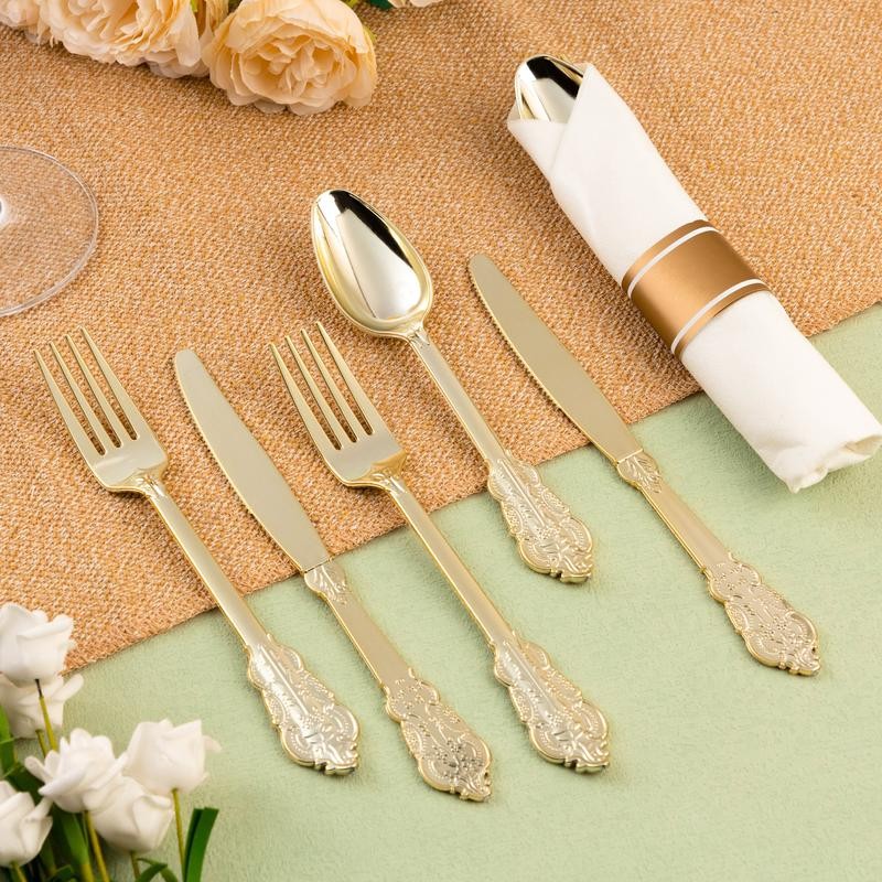 Goodluck 100 Pack Heavyweight Gold Plastic Silverware Set – 300