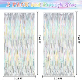 2 Pack Backdrop Curtains, 3.28 FT x 7.05 FT Laser Silver Fringe Curtains, Metallic Tinsel Backdrop Foil Curtains Party Streamer, Photo Backdrop Party Decorations Party Supplies