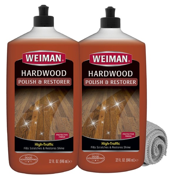 Weiman Wood Floor Polish and Restorer 32 Oz 3PC Bundle - High-Traffic Hardwood Floor, Natural Shine, Removes Scratches, Leaves Protective Layer