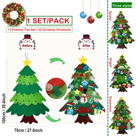 DIY Felt Christmas Tree,3.28ft Felt Christmas Tree Set with 32Pcs Detachable Christmas Ornaments for Kids/Toddlers,Wall Hanging Felt Xmas Tree Non-woven Xmas tree Gifts Home Door Window Decor Kit