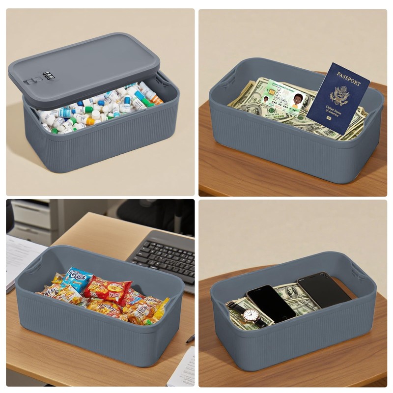 NICEWAT Lockable Storage Box, Organizer Box with Combination Lock, Small