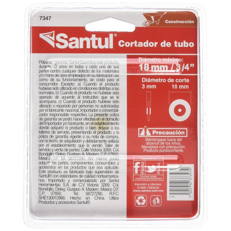 Santul 7347 Cortador de Tubo de Cobre Apertura Hasta 5/8",
