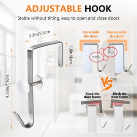 4 Pack Over The Door Hooks, Adjustable， Width range1.18 to 1.97 inchesPrevent Scratche Door Hanger Hooks for Bathroom, Living Room, Kitchen, Hanging Clothes, Towels, Bags
