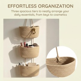 Wycoroy Over the Door Organizer, 3 Tier Hanging Wall Basket Storage for a Stylish and Clutter-free Space, Ideal for Boho Room Decor and Nursery Decor