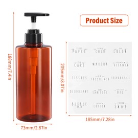 Volumoon Pack of 2 500 ml Refillable Soap Dispenser, Empty Plastic Pump Dispenser, Shampoo and Conditioner Dispenser, Pump Bottles for Lotion, Shower Gel with Waterproof Labels for Bathroom, Kitchen,