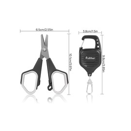 pullther PE Line Cutter, Fishing Scissors, Fluoro, Fishing Line Scissors, Fishing Line Cutter, Portable Scissors, with Retractable Buckles, Fishing Scissors for Saltwater and Freshwater - Black Grey