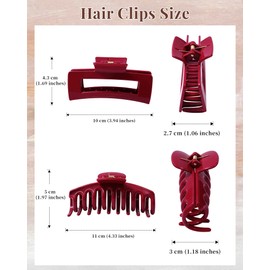 Mesovor 4 Pack Silicone Flexible Hair Claw Clips, Nonslip Large Bendable Claw Clip | Soft Hair Grip Hairclips for Thin and Thick (Black, Wine Red)