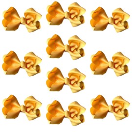 10pk Gold Yellow Hair Bows Knots Clips Slides Grips 3" Inch 7.6cm Solid Colour Girls School Hairbow Accessories