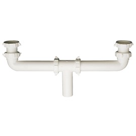 Plumb Pak PP930W Center Waste Outlet with Baffle Tee, 1-1/2 in Inlet, Slip Joint/Direct Connect, Plastic, 16", No Color