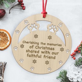 Red Ocean Wooden Christmas Decoration Engraved Pet Memorial Decoration Bauble Dog Cat Memorial Gift For Family Keepsake