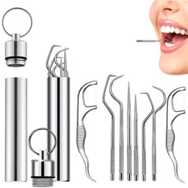 Ptenzor 2 Set of Reusable Stainless Steel Toothpicks Kit – Portable Metal Toothpick Holder with Keychain, Waterproof & Dustproof, Ideal for Travel, Camping, Picnic, Outdoor & Oral Care Cleaning