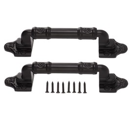 DriKou Barn Door Handles, 2 Pack Sliding Door Handle with Mounting Screws Gate Handle Set Cabinet Handles Door Pull Iron Baking Paint Door Pull, Pull Handle for Cabinet Closet