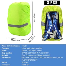 ElevaPulse Pack of 3 Backpack Rain Cover, 18-25 L Rain Cover School Bag, Step by Step Rain Cover, Rain Cover for School Backpack, Waterproof Rain Cover with Reflectors