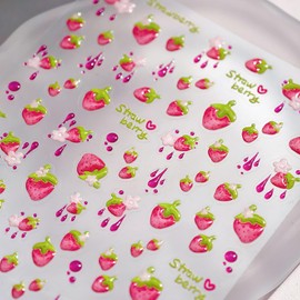 1 Sheets 5D Strawberry Nail Stickers for Nail Art Self-Adhesive Embossed Nail Art Stickers Cute Pink Strawberry Nail Decals Fruit Nail Design for Women Summer Nails Decoration Supplies