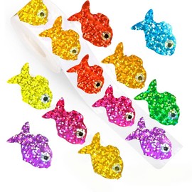 500Pcs 1.2 Inch Holographic Glitter Goldfish Stickers Roll, Waterproof Vinyl Cute Fish Sealing Labels for Water Bottle Tumbler Laptop Journal Scrapbooking, DIY Craft Decor Reward Gifts for Kids Adults