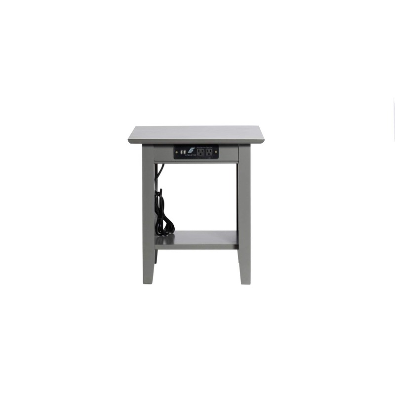 Atlantic Furniture Nantucket End Table with Charging Station, Grey
