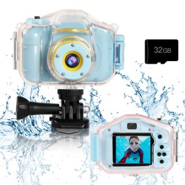 Agoigo Kids Waterproof Camera - Children Underwater HD Video Digital Camcorder, Portable Travel Toy for Toddler - Ideal Christmas Birthday Gifts for Boys Girls Age 3-12 with 32GB Card (Blue)