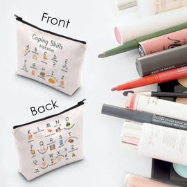 Coping Skills Alphabet Tote Bag Counselor Handbag Mental Health Awareness Bag Therapist Bag (Cosmetic Bag)