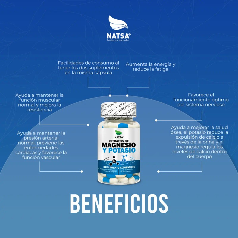Citratos Magnesio Potasio 100 Cápsulas Sola Cápsula Combinación Perfecta Sabor