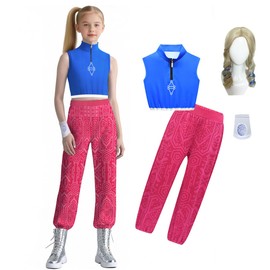 ROSEZUZU Zombies Grils Outfits 4PCS Suits Top Pant and Wristband and Wig Dress Up Set