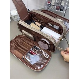 Portable Makeup Bag, Fall¬†Large Capacity Cosmetic Storage Bag, Travel Accessories,¬†Zipper Makeup Organizer Pouch, Versatile Storage Stationery, Travel Bag, Fall Outfits, Fall Freshness:_Grey_Please Refer To The Pictures for Dimensions