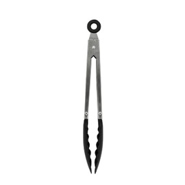 Fackelmann Initial Serving Tongs PP Plastic with Stainless Steel Handle, 27.5cm, Black, Silver