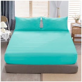 Premium King Size Extra Deep Fitted Sheet Aqua - Extra Deep Pocket Bed Sheet 16 Inch 40 Cm - Non Iron Polycotton Deep King Size Fitted Sheet, 152X203Cm