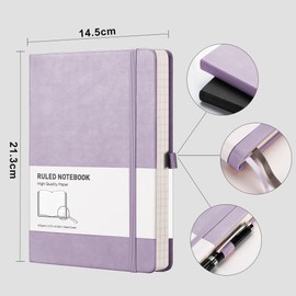 RETTACY Lined Journal Notebook - A5 Note Book Hardcover Notepad 192 Numbered Pages for Writing,100gsm Lined Paper, Leather Hardcover, for Women Men Work Office School,14.5 x 21cm - Purple