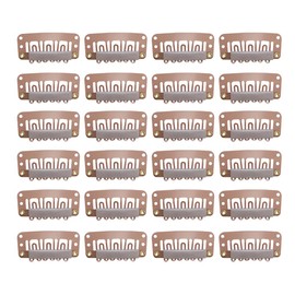 24 unids/lote de 32 mm 6 dientes Clips con goma en forma de U clips de clip de extensión de pelo de metal para extensiones de cabello (3,2 cm marrón claro)