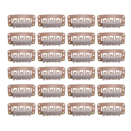 24 unids/lote de 32 mm 6 dientes Clips con goma en forma de U clips de clip de extensión de pelo de metal para extensiones de cabello (3,2 cm marrón claro)
