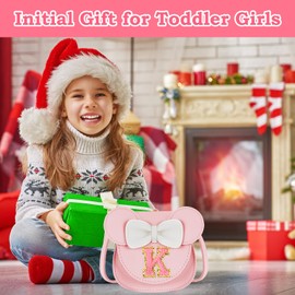 URSKYTOUS Toddler Purse Gifts for Girl Kids Little Initial Mouse Ears Bow Crossbody Bag Pink Cute Pu Shoulder Handbag Portable Small Wallet Birthday Christmas Gift for 2 3 4 5 6 Years Old Girls K