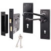 EAI Matt Black Georgian Scroll Door Handle Key Lock Set