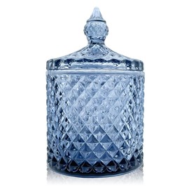 YILUSHENGHUA Colorful Glass Jar With Lid,Candy Cookie Jars,Jewelry Box,Buffet Jar Biscuit Containers Food Storage,Decorative Jar(Gray Blue)