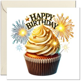 Birthday Card with Cupcake Design - Fun Cute Birthday Card for boys girls friend