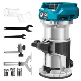 ZUYIYI Cordless Compact Wood Router for Makita 18V Battery(Bare Tool), Carving 1/4" Collet Brushless Palm Router 28000RPM 6-Speeds Fixed Base Trim Router with Edge & Roller Guide, Dust Hood