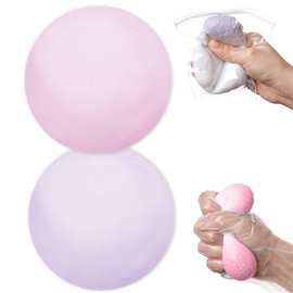 2Pcs Stress Ball Toys,Crunchy Squishy Balls for Adults,Grape Noisy Decompression Relief Stress Fidget Squeeze Toy Ball for Kids (Purple & Pink)