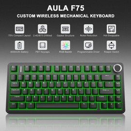Aula F75 75% Wireless Mechanical Keyboard, Gasket Mount Hot Swappable Gaming Keyboard with Knob, Tri-Mode BT5.0/2.4G/USB-C, Creamy Thocky Sound Pre-lubed Linear Switch, PBT Keycaps for PC Mac