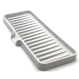 Happitasa Silicone Soap Dish Tray and Sponge Holder with Drain Chute | Bathroom and Kitchen Sink Organizer Caddy (9"x3.5", Light Grey, 5.6 Ounces)