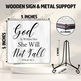 Christian Desk Decor, God Is Within Her She Will Not Fall Sign, Christian Room Decor, Inspirational Gifts for Women Men, Family Friends Colleagues, Funny Wooden Signs for Office Desk Accessories-C23