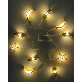Ramadan Decorations Ramadan Lights, Eid Mubarak Decorations 5.4ft 10 LEDs Ramadan Lantern Star Moon String Lights Ramadan Fairy Lights Eid Decorations for Home Garden Muslim Ramadan Party Decoration