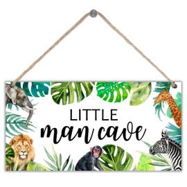 Sahjzk Safari Jungle Baby Nursery Wall Decor, Little Man Cave - 12 x 6 In, Wood